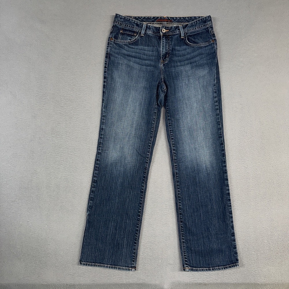 Eddie Bauer Jeans Womens 10 Blue Straight Shaped Fit Distressed Denim Cotton